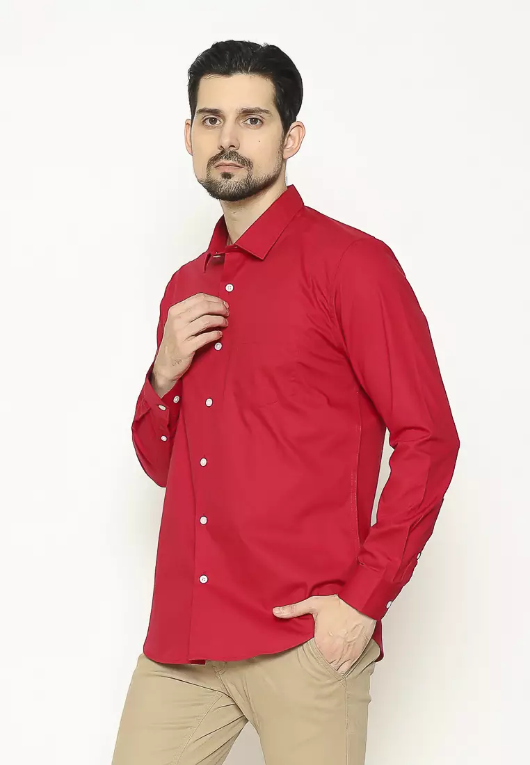 MAGINOT Kemeja Pria Basic Cotton Lengan Panjang RED
