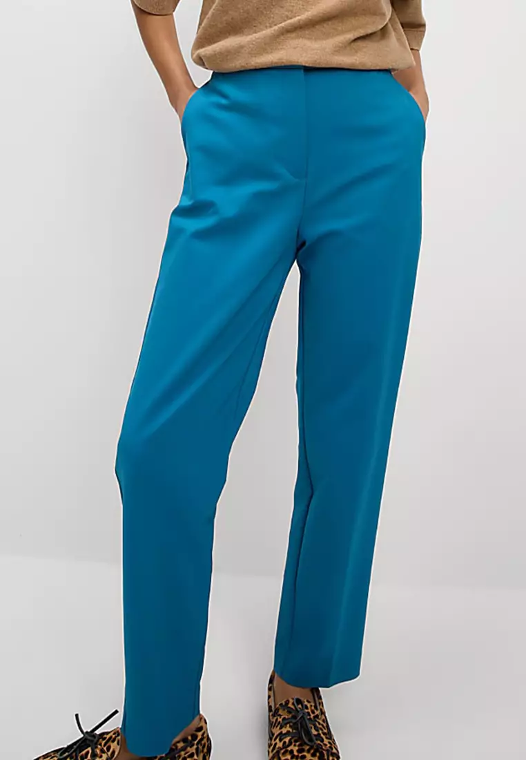 Cotton Blend Slim Fit Ankle Grazer Trousers