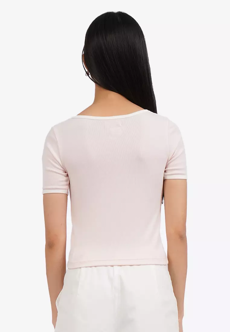 Contrast Rib Square Neck Logo T-Shirt