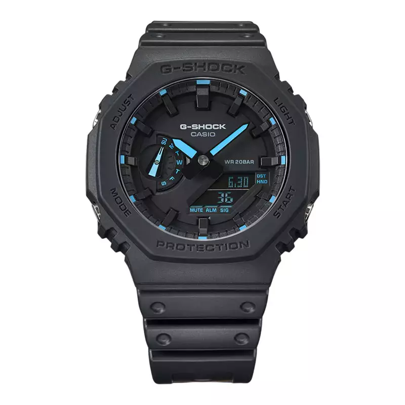 Jam Tangan Pria Casio G-Shock GA-2100-1A2ER CasiOak Neon Accent Series Men Digital Analog Dial Black Resin Band