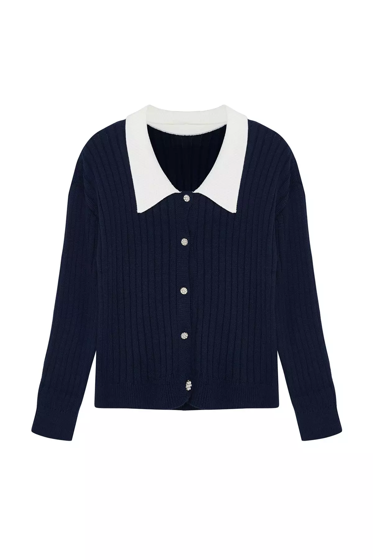 Navy Blue Knitwear Plus Size Cardigan Tbbaw23Av00084