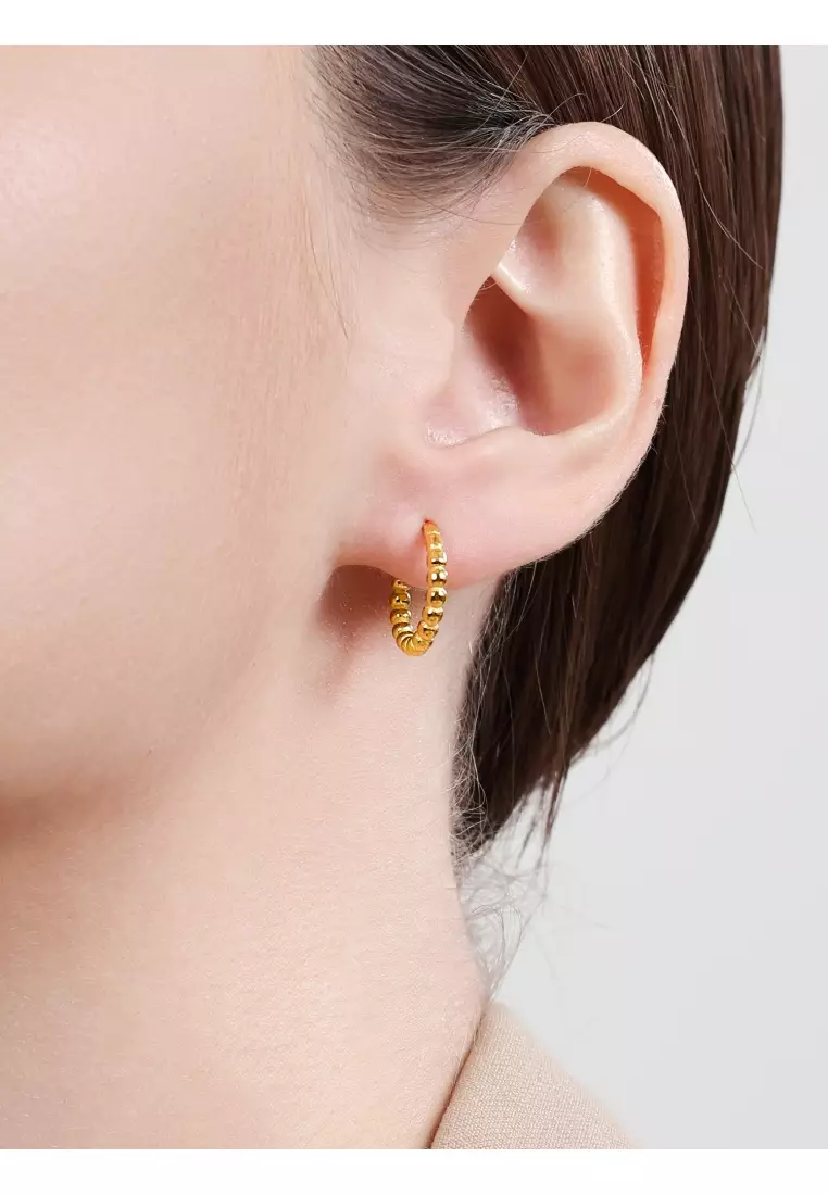999 24K Gold Essence Beaded Hoop Earrings for Women 95309E