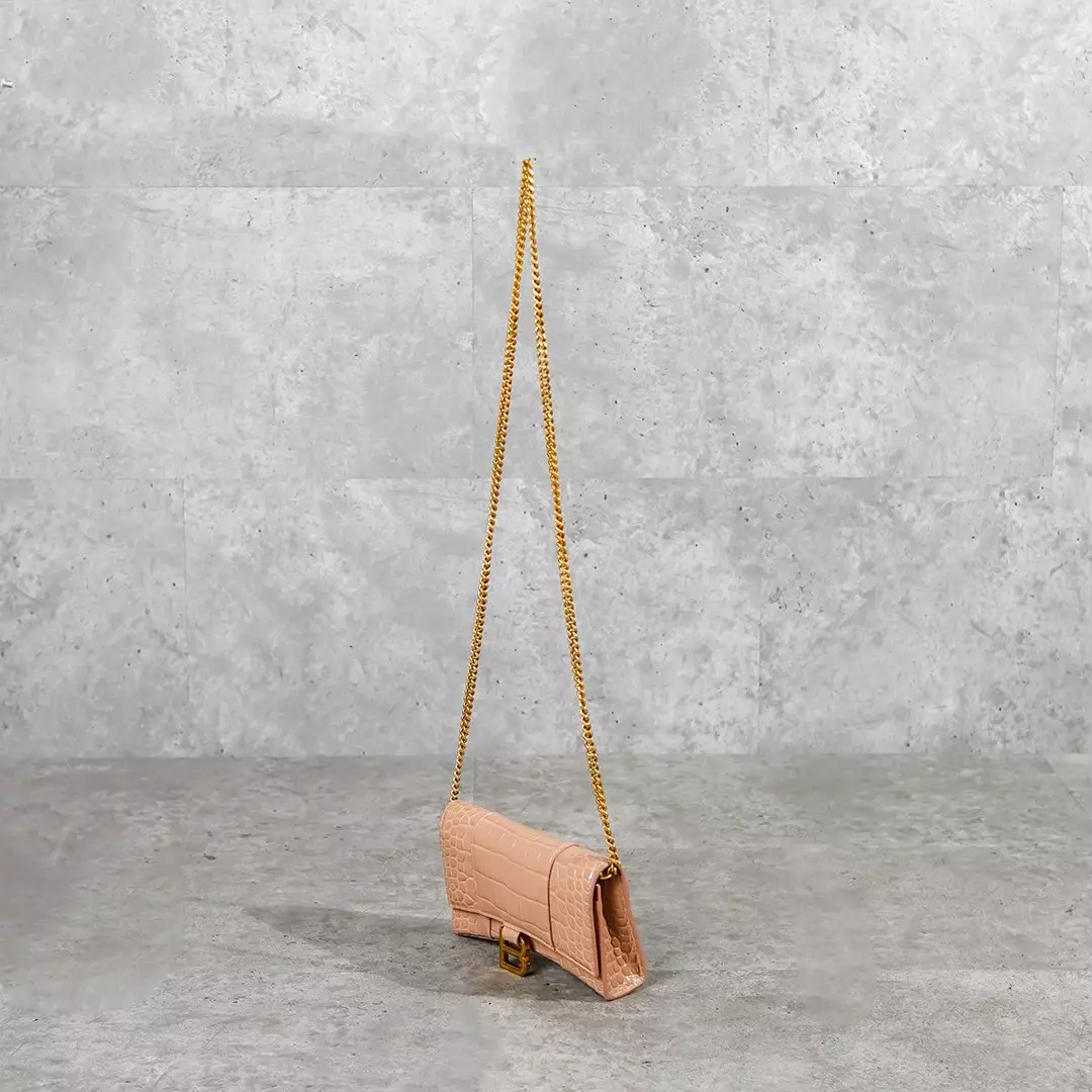 Tas BALENCIAGA HOURGLASS GHW NUDE CROCO CHAIN WOC SHOULDER BAG 100% ORIGINAL