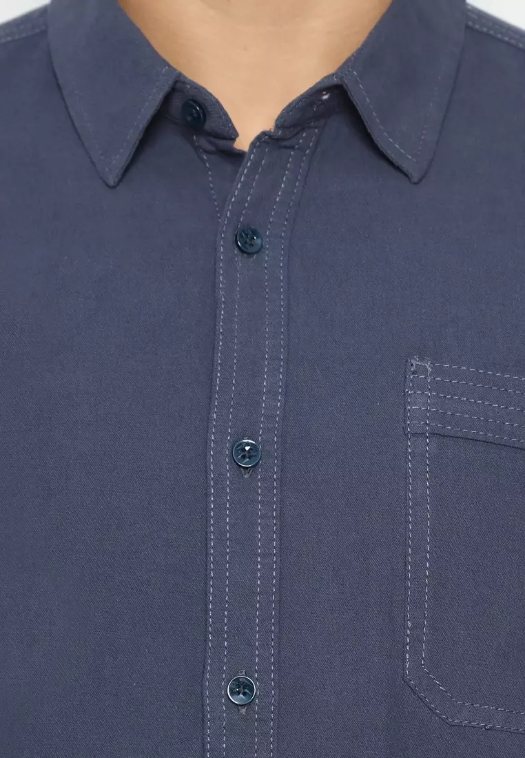POLICE Kemeja Polos Cotton Abu Biru Regular Fit Pria