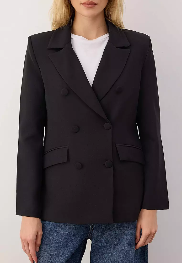 Woven Double Breasted Blazer