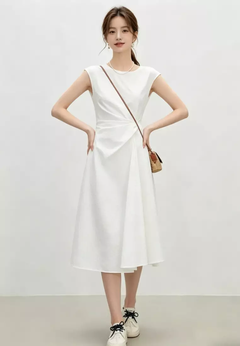 Twist Waist A-Line Midi Dress CA26041003W