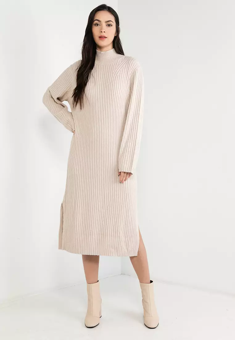 Mock Neck Knit Midi Dress