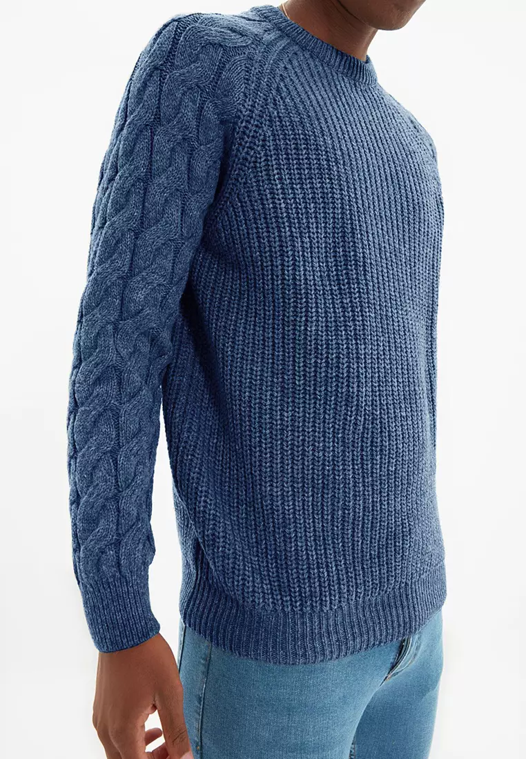 Indigo Casual Unisex Regular Fit Woolen Crew Neck Hair Knitted Sweater TMNAW22KZ2059