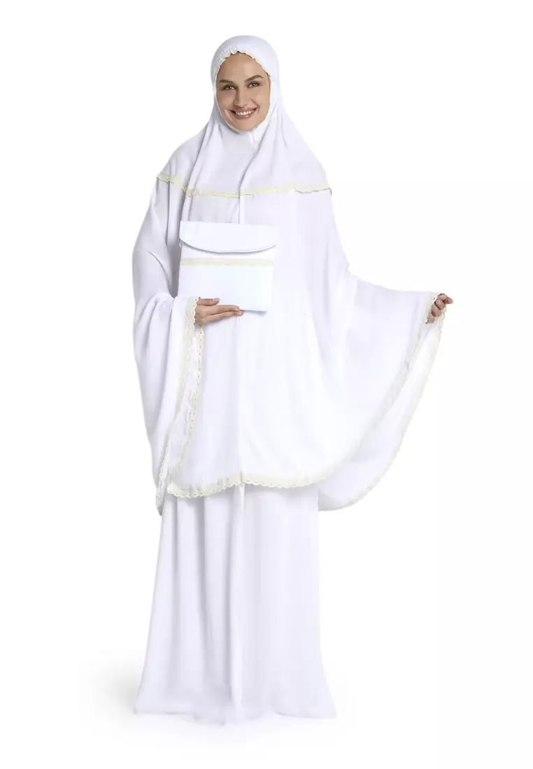 Delilah Mukena Bali Renda Simple Motif Polos Casual Wanita - Putih