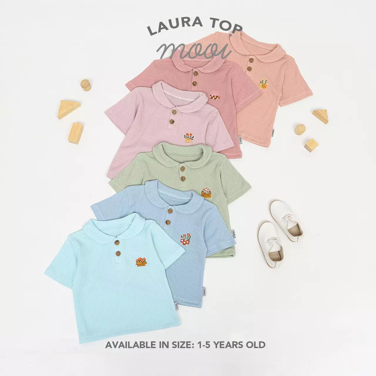 Mooi Atasan Anak Perempuan Laura Rib Top - Skylight