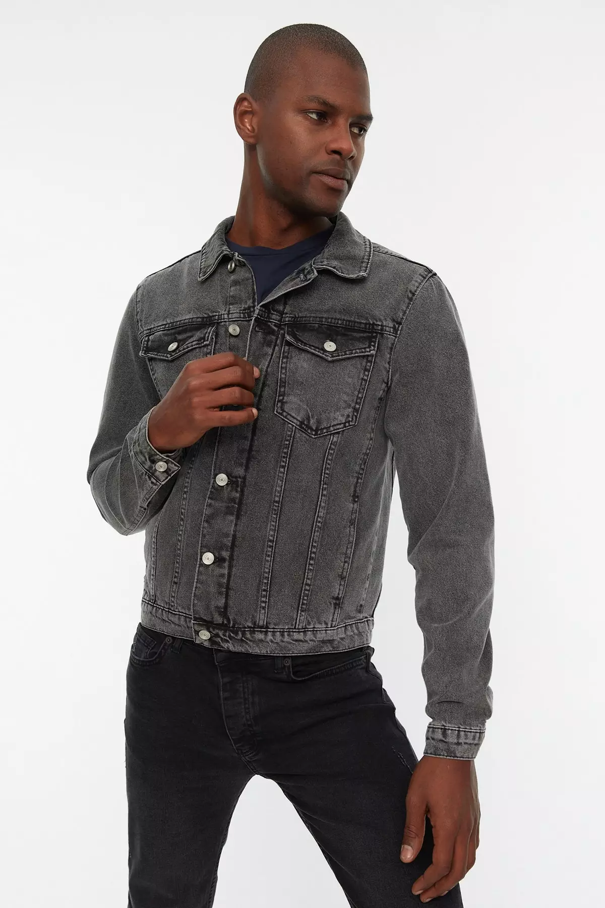 Buy Trendyol Gray Men s Slim Fit Denim Jeans Jacket 2024 Online