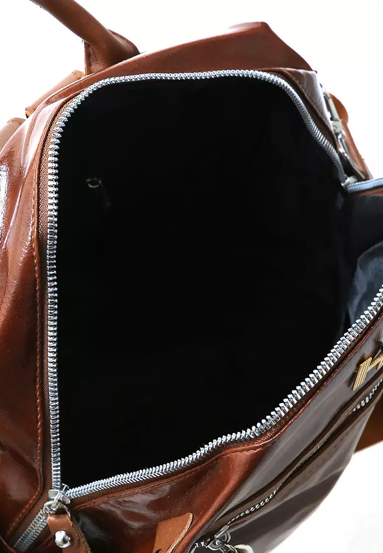 Afra Tas Ransel Wanita Large Compartment Backpack Desain Polos with Key Chain Material Leather ORIGINAL - Brown