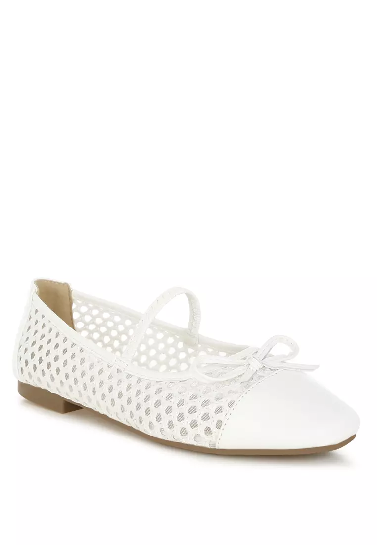 Woven Bow Detail Ballerinas In White