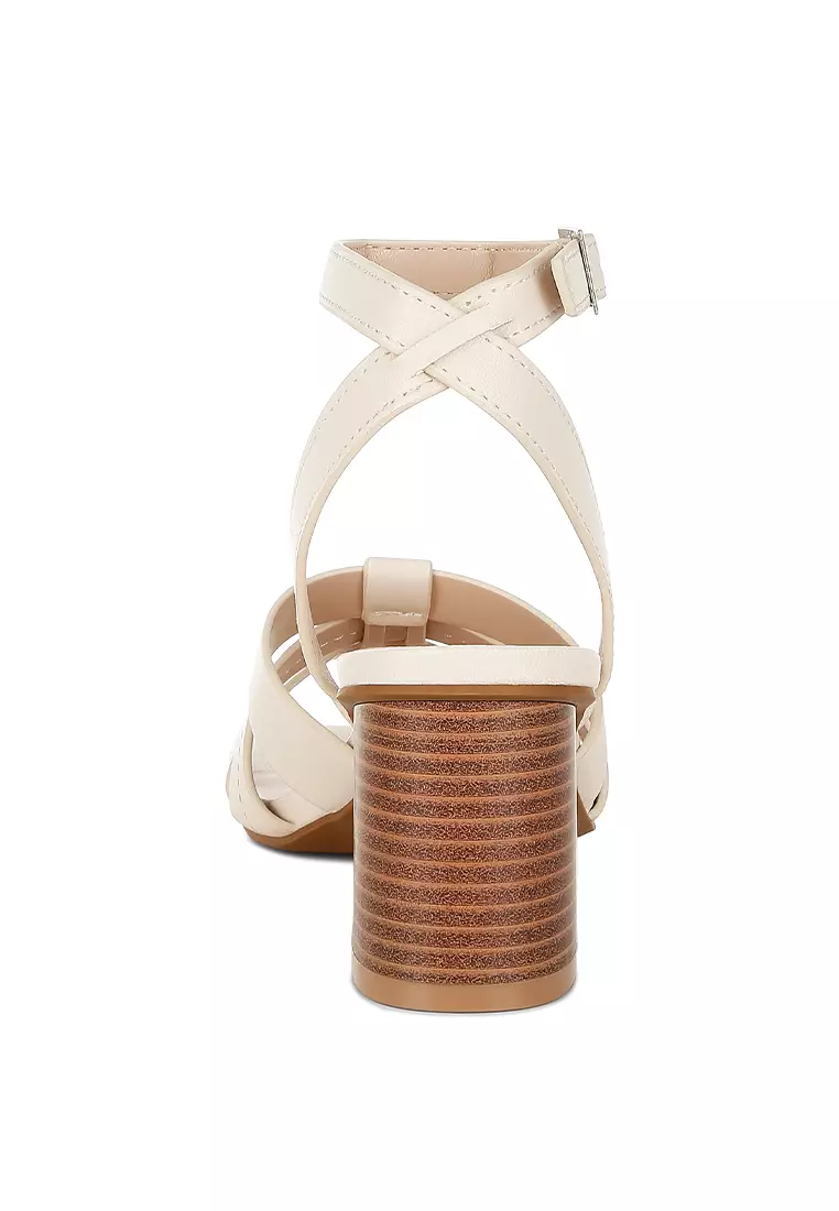 Pin Buckle Ankle Strap Sandals in Beige