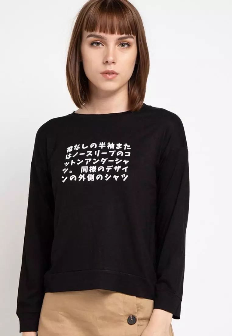 LTB26E Kaos Lengan Panjang Wanita LV katakana paragraph