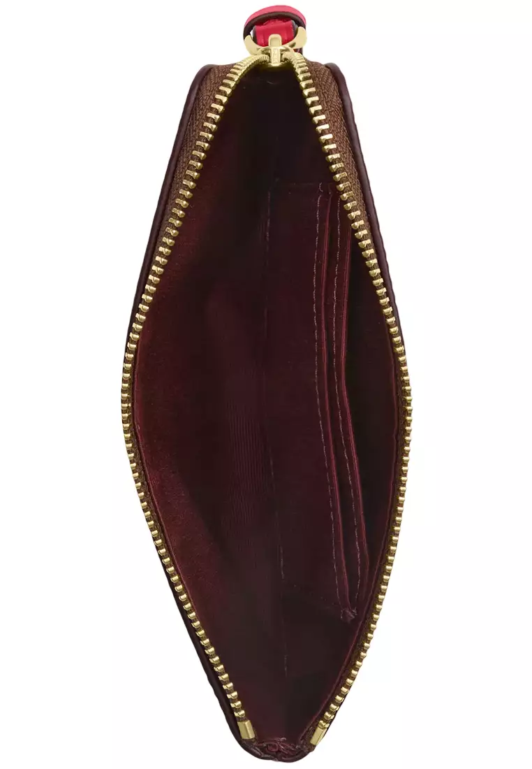 Corner Zip Wristlet In Signature Canvas - Tan/ Carnation CAQ75