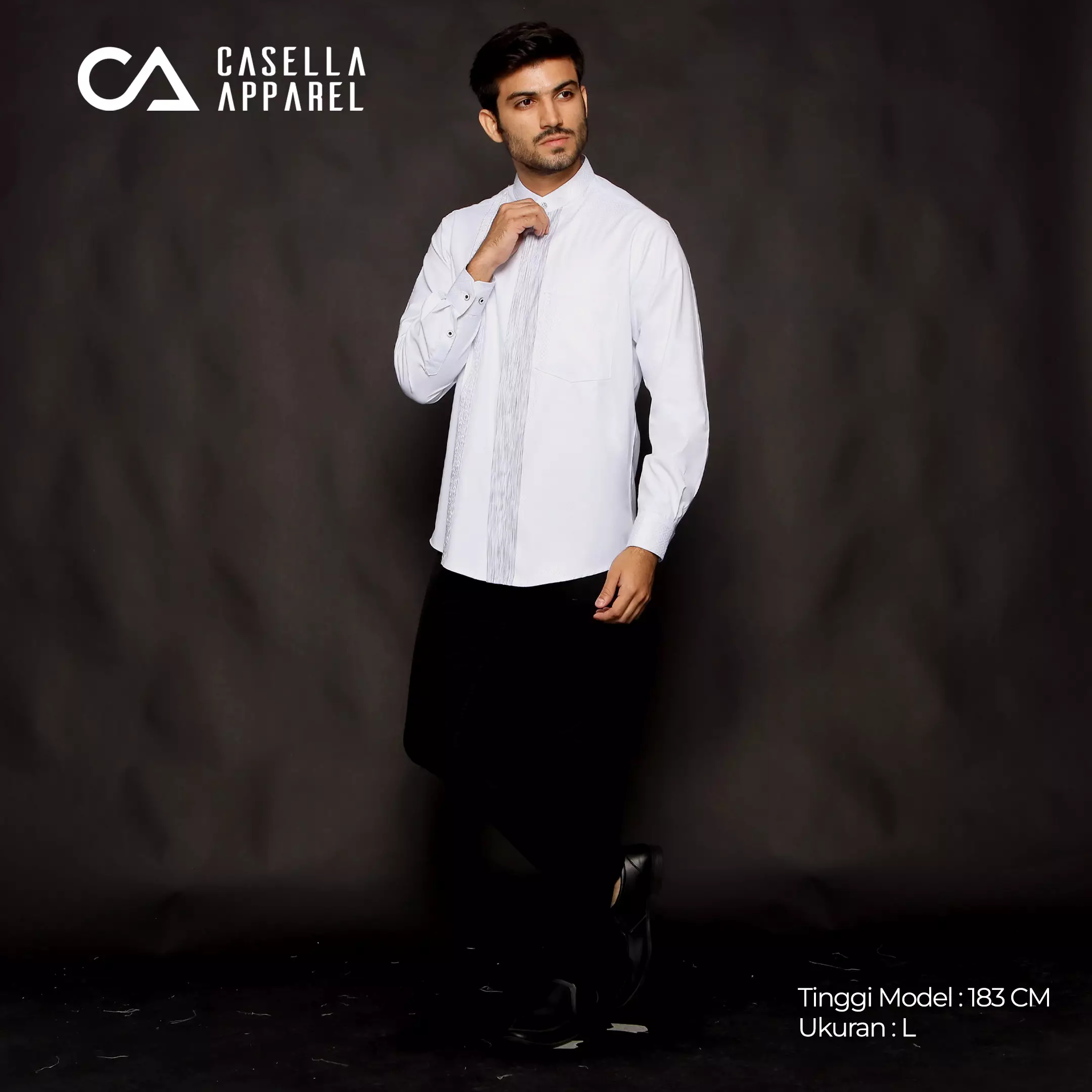 Casella Baju Koko Pria Lengan Panjang Exclusive Premium | Baju Koko Ishaq Lengan Panjang 9948 White