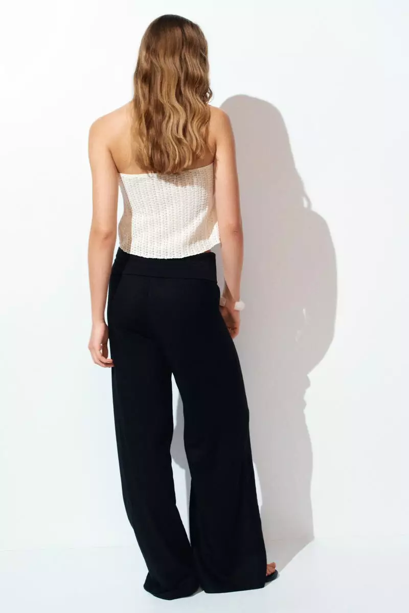 Foldover-waist linen-blend trousers