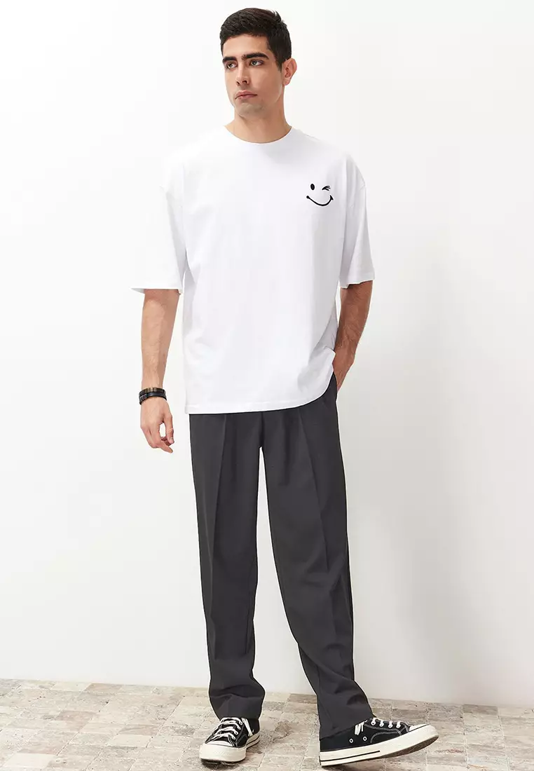 Anthracite Pleated Classic Baggy Fit Fabric Trousers TMNSS24PL00024