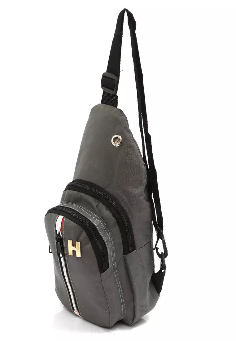 Roger Slingbag Casual Pria Desain Simple Large Storage Material Canvas ORIGINAL - Grey