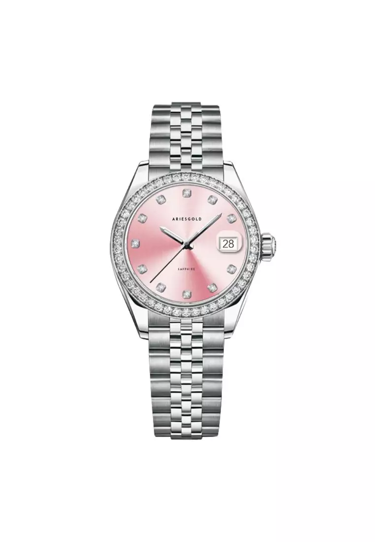 Gold watch with pink face outlet