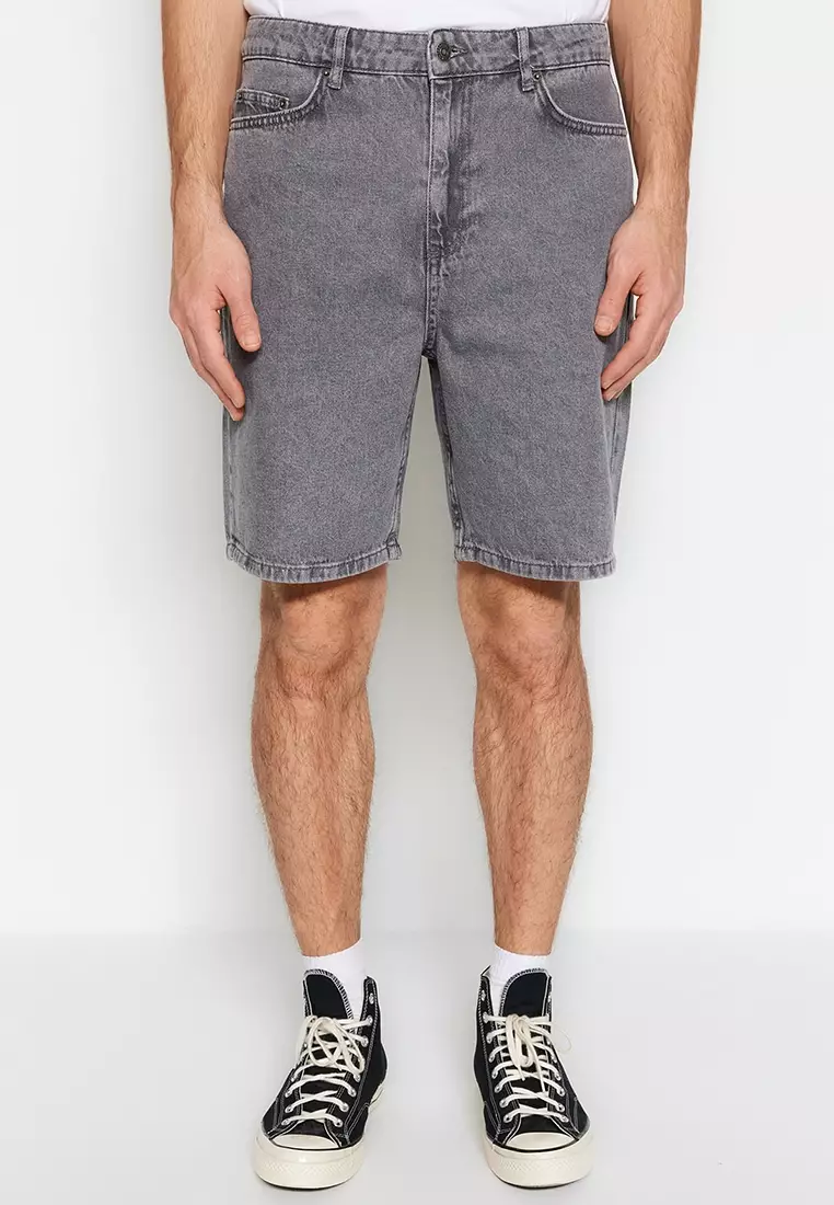Mens grey denim shorts sale