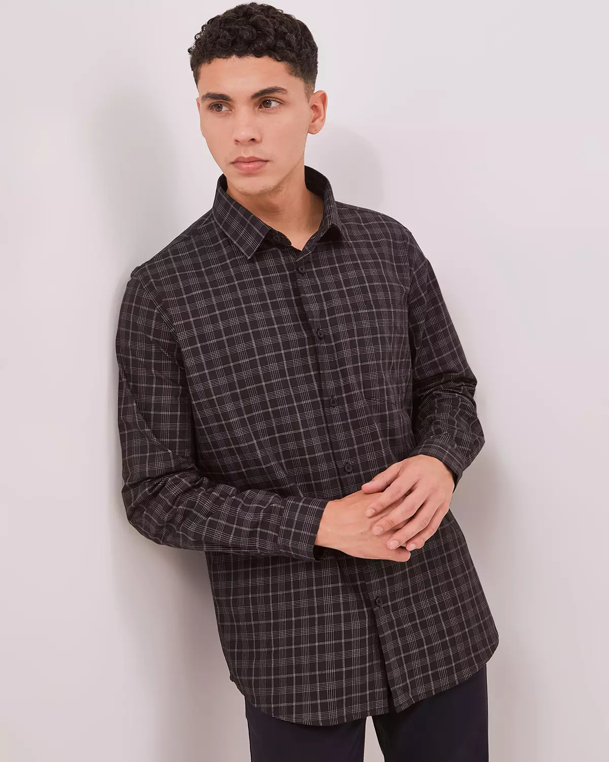 MEN'S BLACK CHECK LONG SLEEVE SHIRT