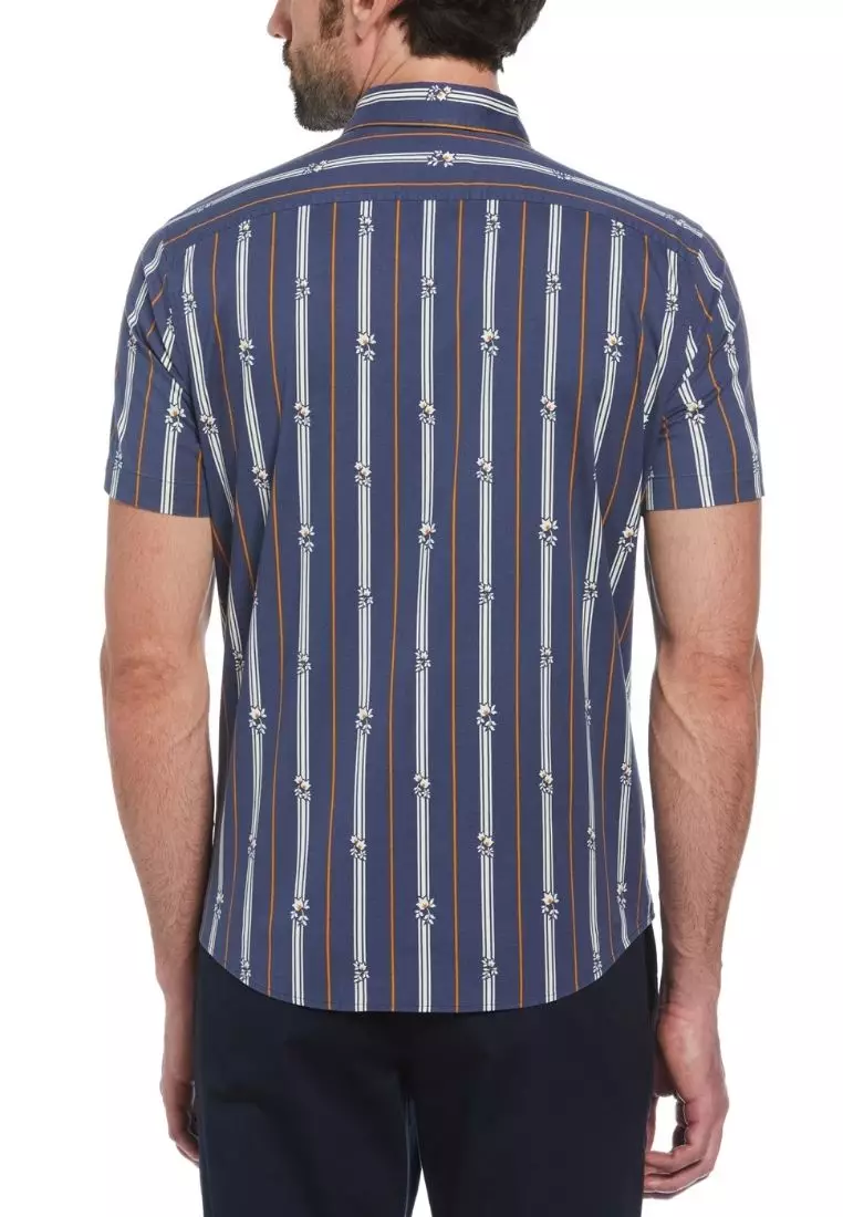 Ecovero™ Blend Vertical Stripe Short Sleeve Button-Down Shirt