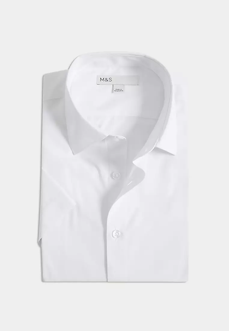 Slim Fit Easy Iron Cotton Blend Short Sleeve Shirt