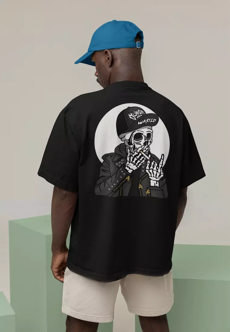 Buy QuirkyT Oversized Skull Punk Black Cotton Short Sleeve