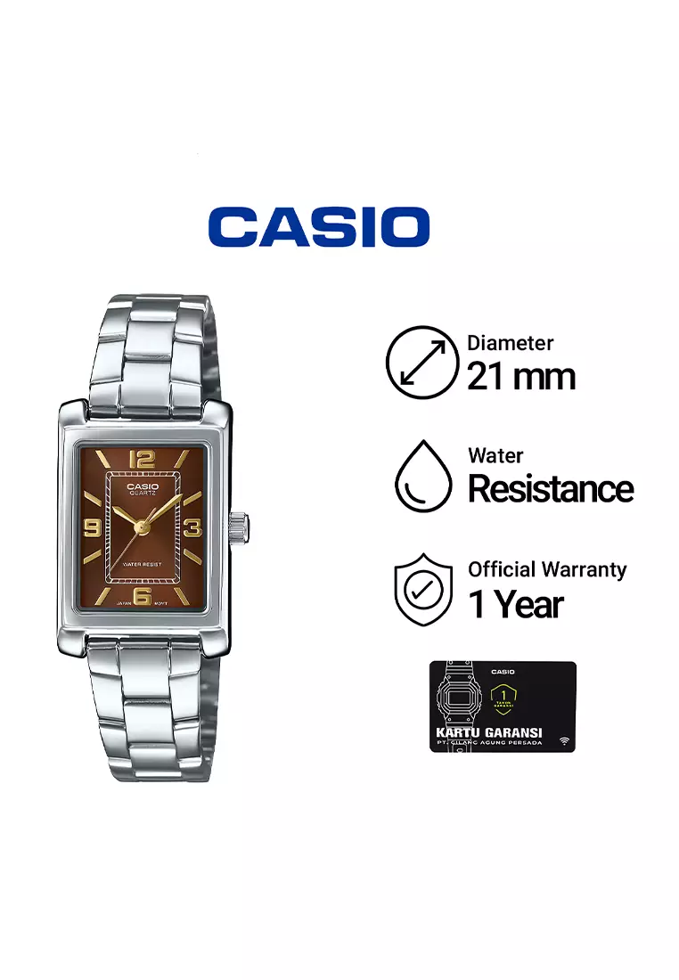 Casio LTP-1234DD-5A - Jam Tangan Analog Wanita - Silver Stainless Case Brown Dial