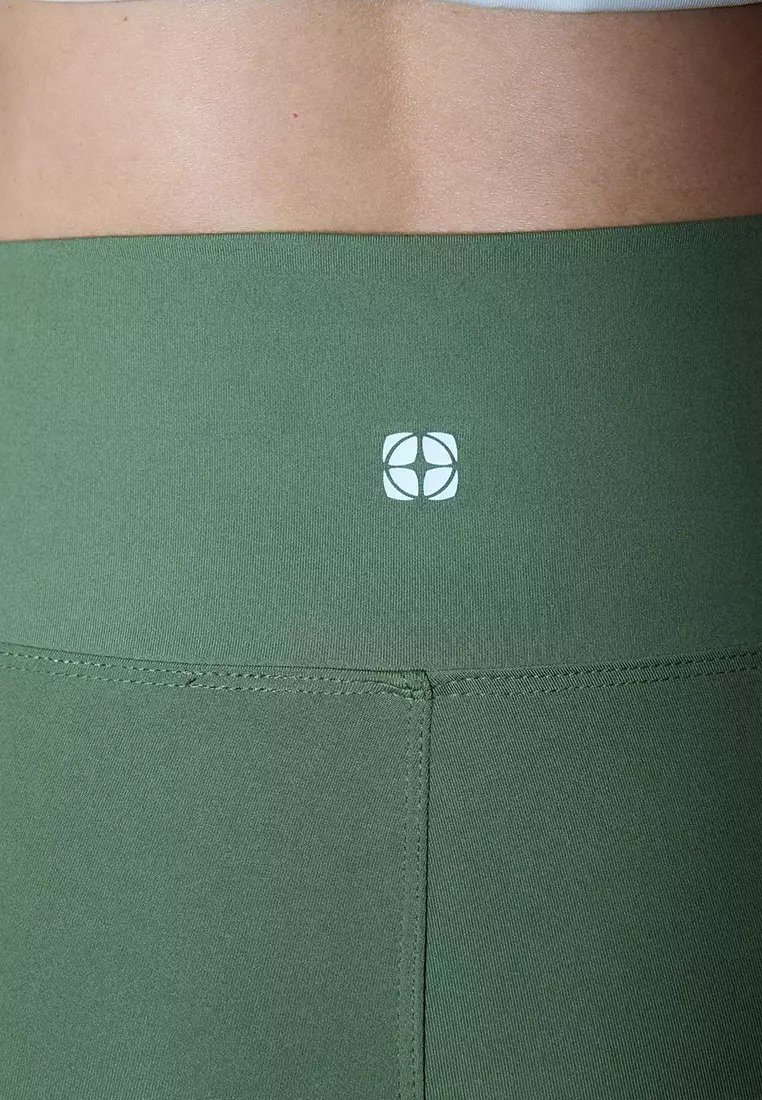 Light Khaki Soft Brushed Fabric Reflector Print Detailed Full Length Knitted Sports Leggings Thmaw25Ty2
