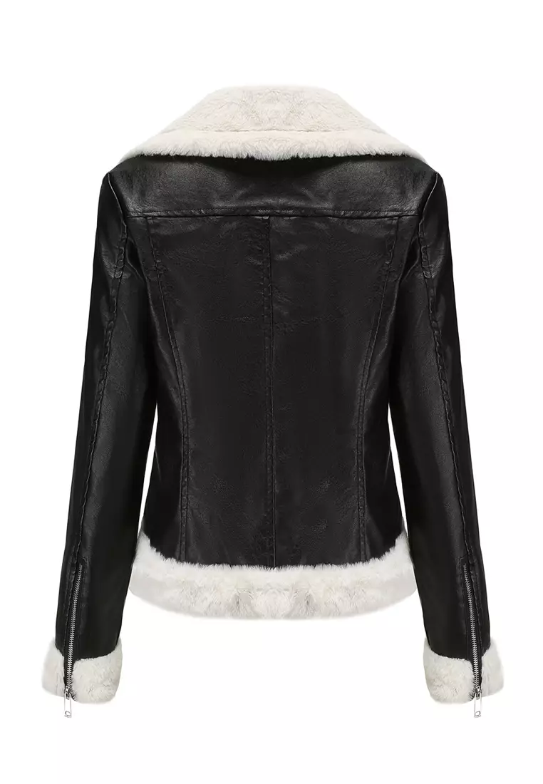 Cropped Fleece-lined Faux Leather Jacket AD5902