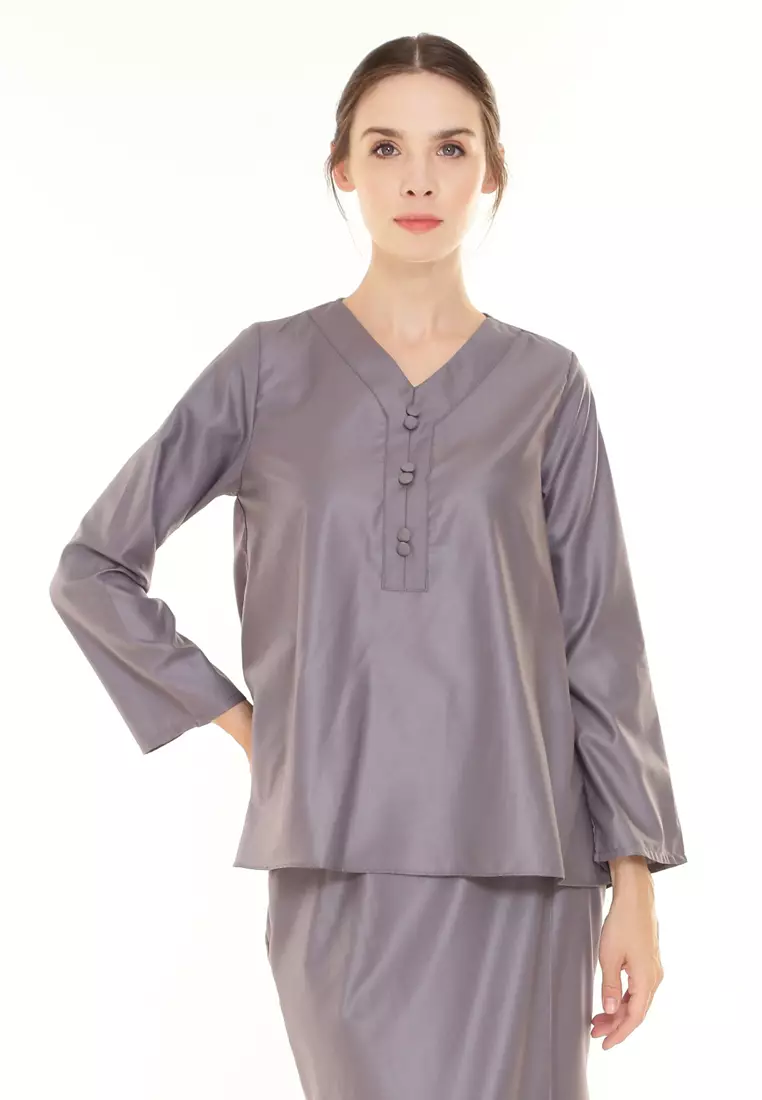 Kiera Kurung Kedah Modern in Grey