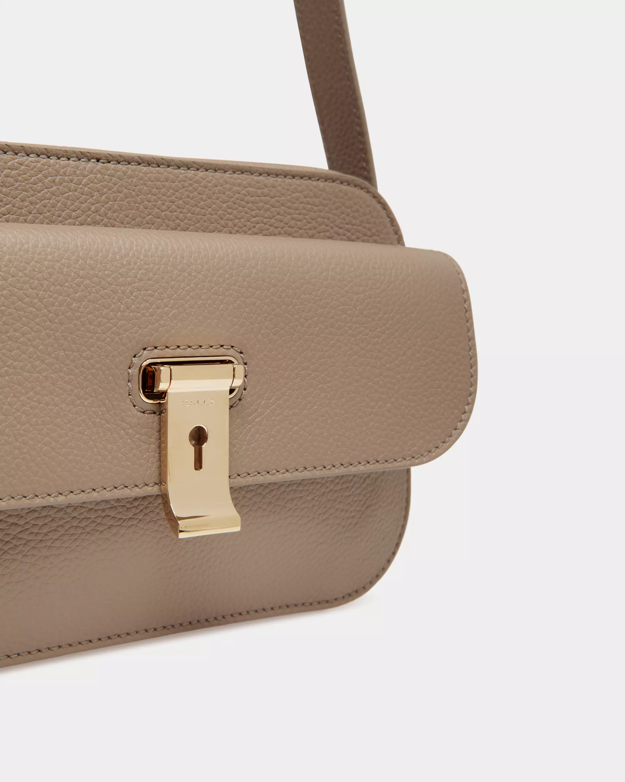 Lock Me Small Crossbody Bag in Grained Leather - Beige