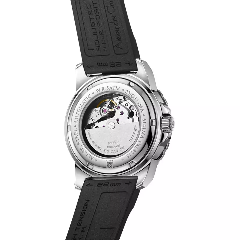 Jam Tangan Pria Alexandre Christie AC 6141 MA RSSBARE Men Automatic Black Dial Black Rubber Strap