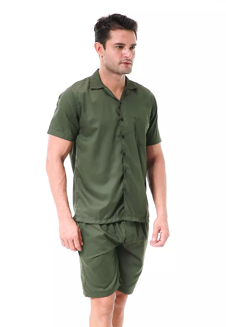 Deon Piyama Pria Plain Motive Kemeja One Set Lengan Pendek Material Cotton ORIGINAL - Army