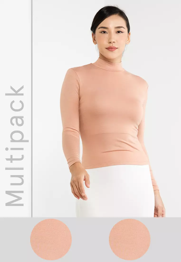 Basic Nude Longsleeve Fitted T Shirt, Tops
