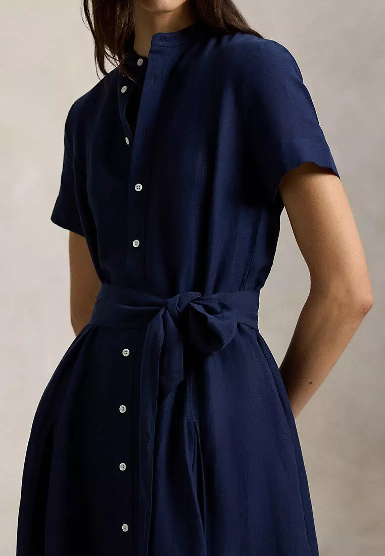 Belted Silk-Blend A-Line Dress