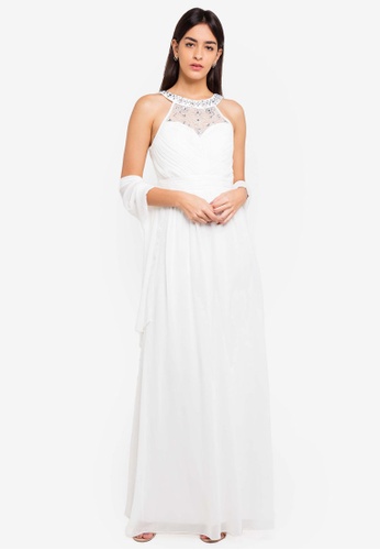 Embellished Chiffon Maxi Wedding Dress With Scarf