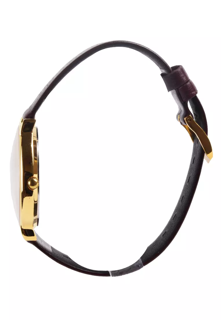 Lobor Dress Watch - Jam Tangan Analog Pria - Gold Case Black Dial Brown Leather Strap - D2703