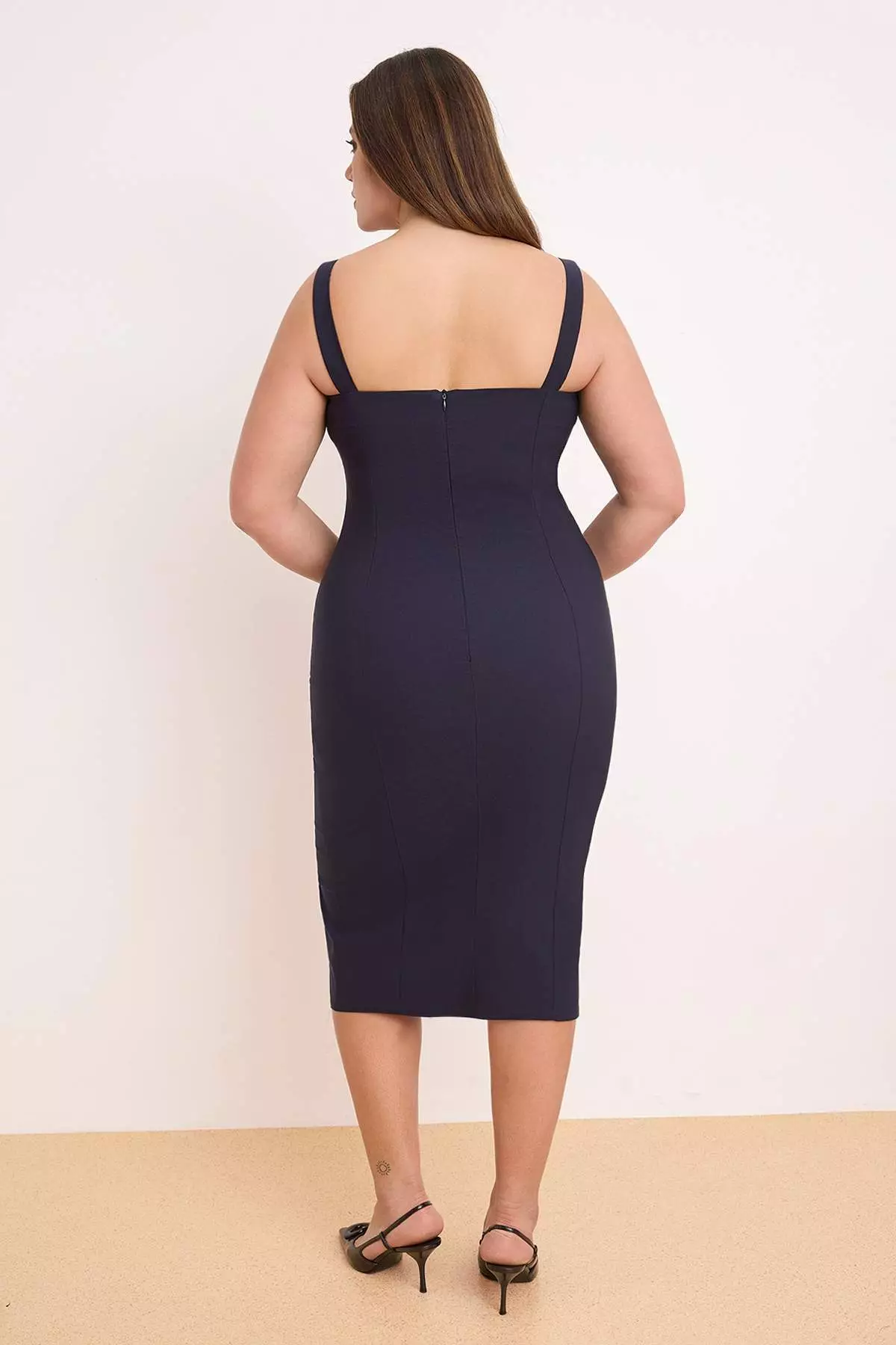 navy and gold plus size dress Adrianna Papell Foil Leaf Short Sleeve Gown With Draped Details main image 1