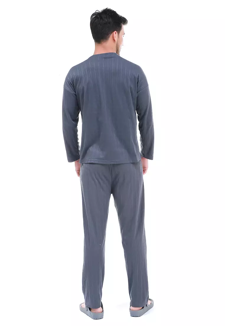 Klicin Setelan Baju Tidur Piyama Pria Amplify One Set Sleepwear Pajamas Material Fabric ORIGINAL - Black