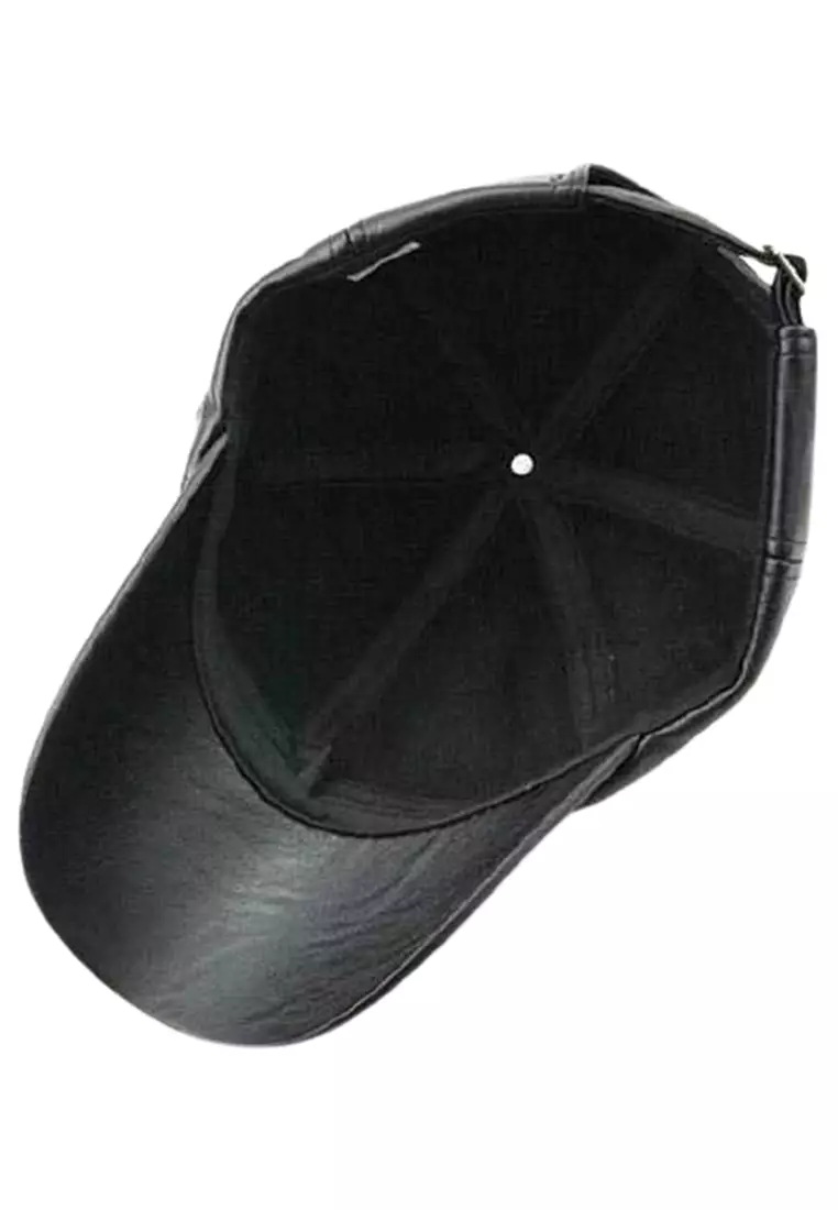 Maxton Topi Baseball Aksen Caps Handmade Design Creative Resizable Strap Material Leather Kulit ORIGINAL - Black
