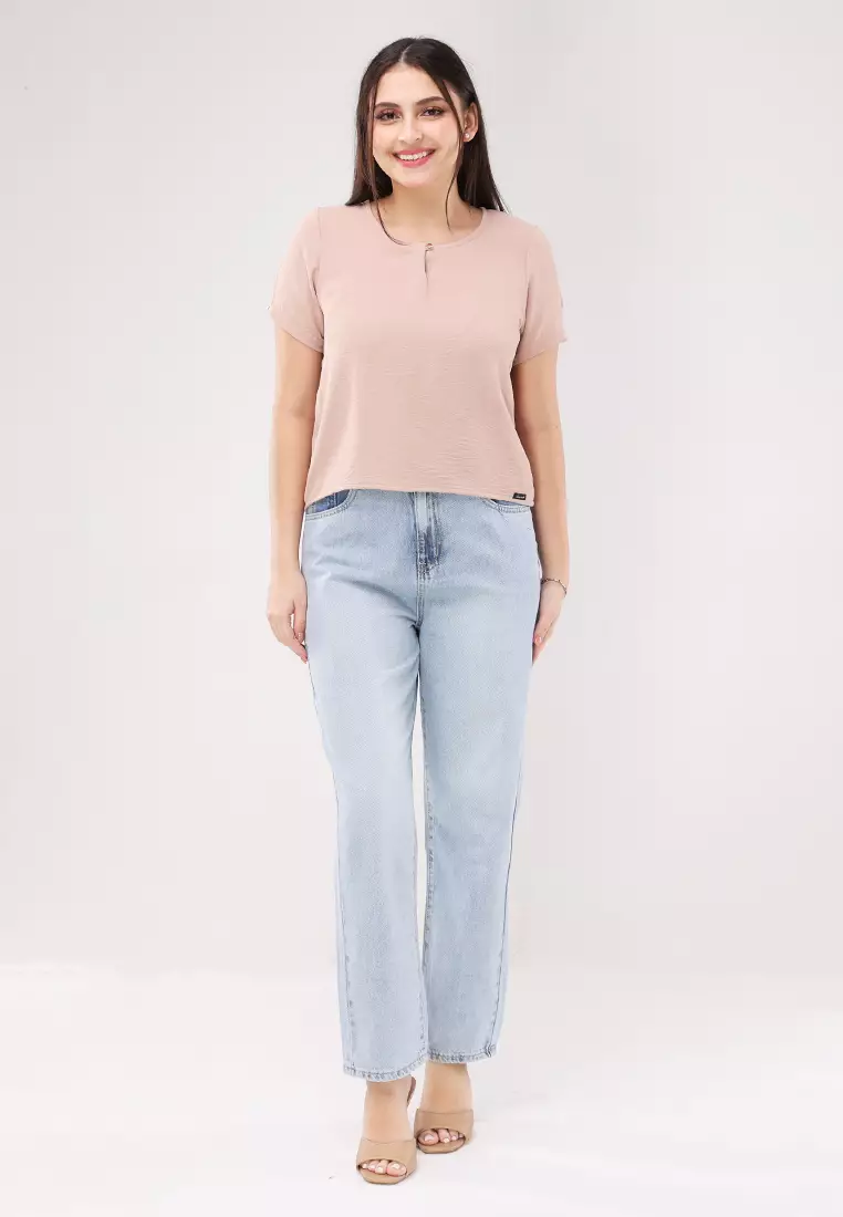 Plain Woven Short Sleeves Blouse