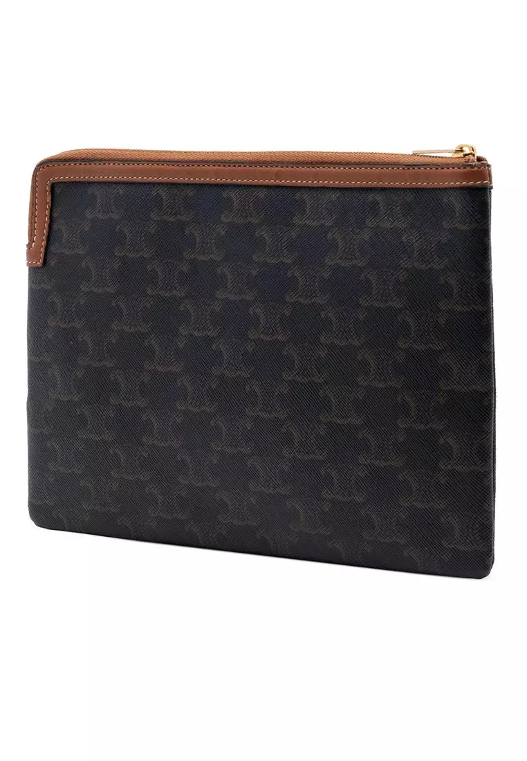 Pre-Loved Celine Small Triomphe Coated Canvas Clutch