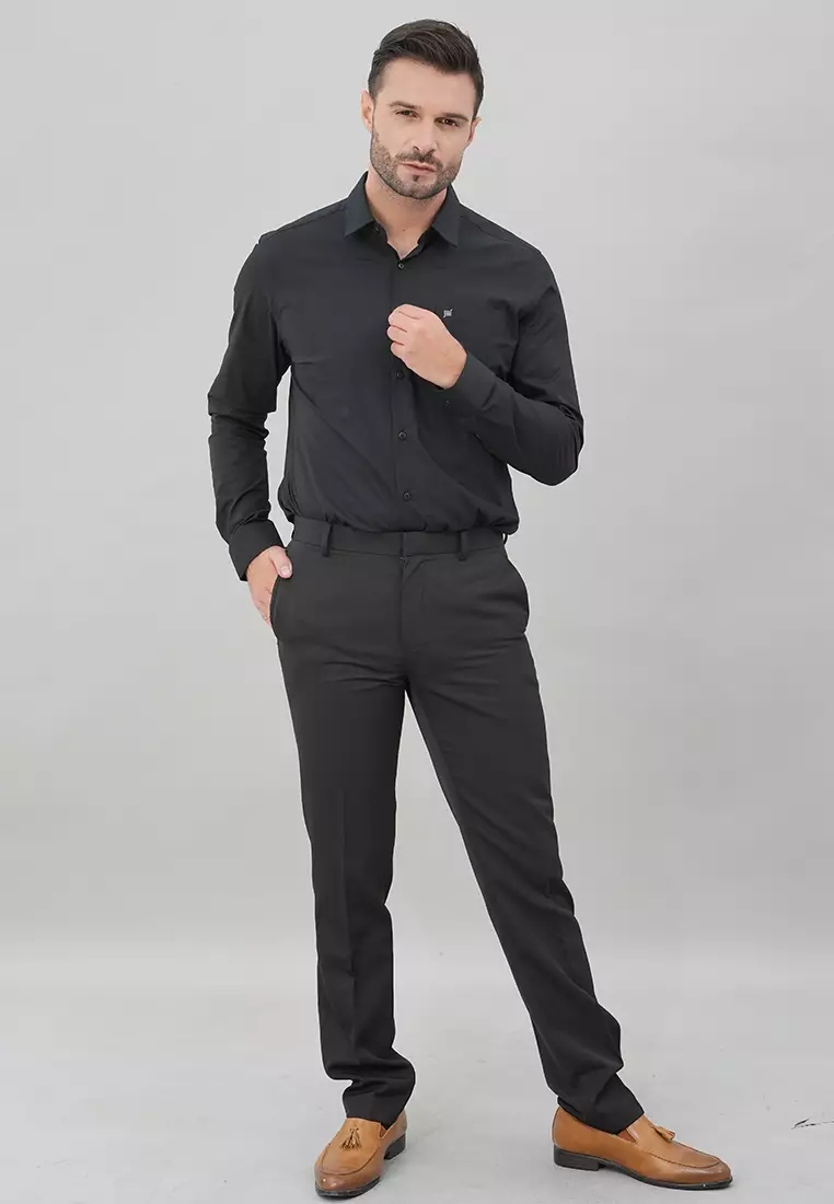 Johnwin - Celana Formal - Celana Pria - Hitam - Polyester - Slim Fit - F.1011.010.110.C