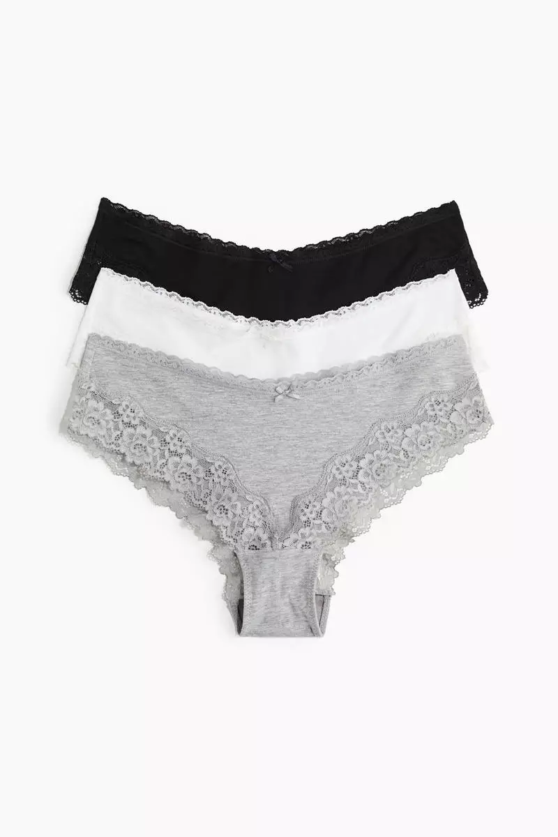 3-pack cotton and lace hipster briefs