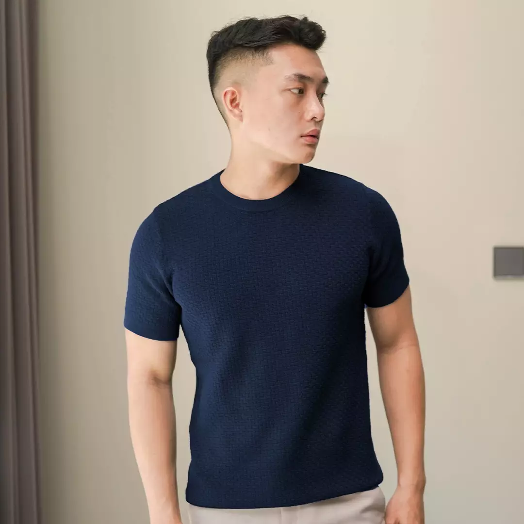 Kale ROGER NAVY / Atasan Rajut Pria / Sweater Rajut Tangan Pendek / Baju Pria