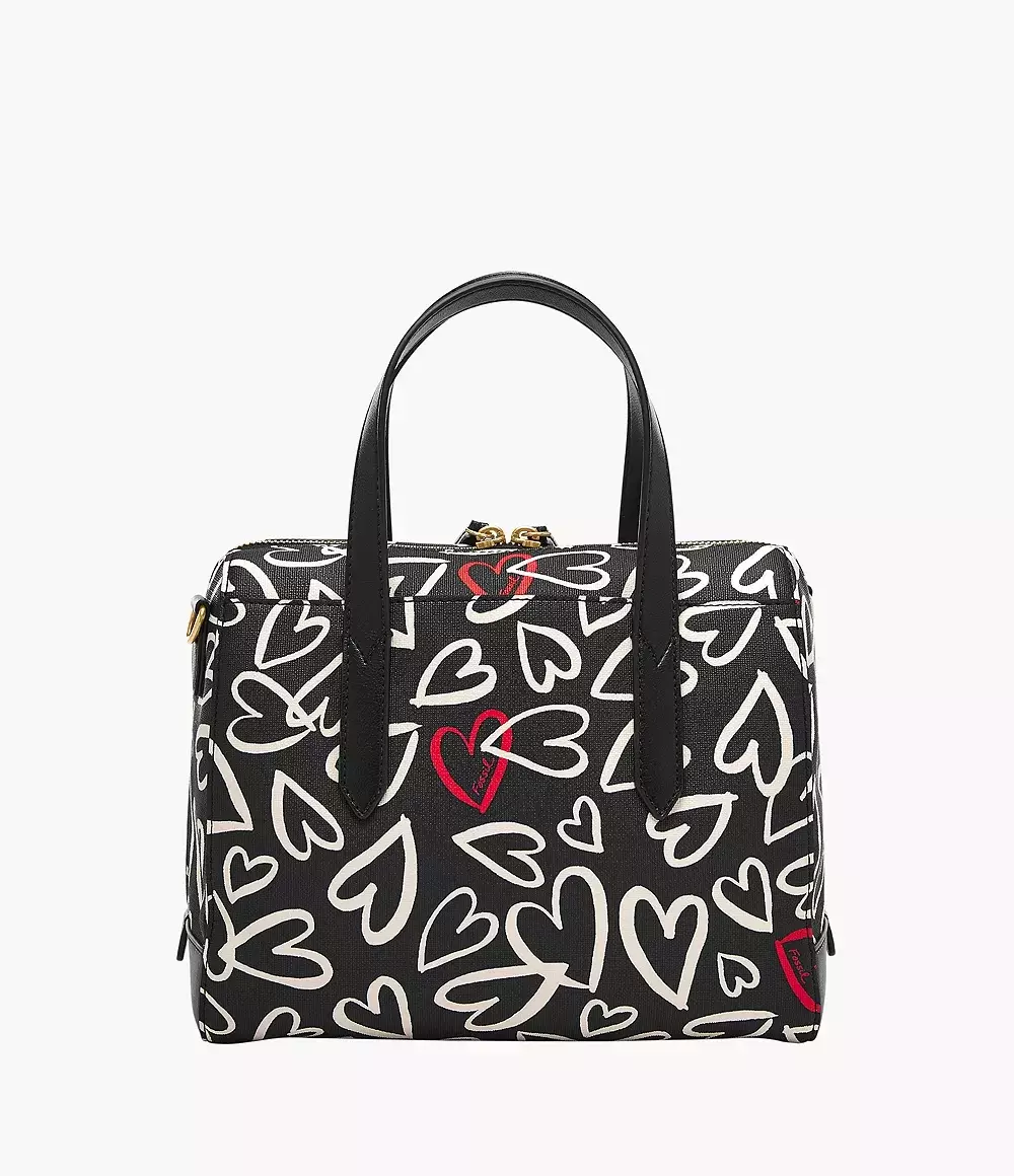 Fossil Sydney PVC Satchel Black White Printed Valentine's Day Tas Wanita SHB2921-005